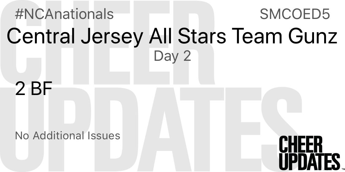 cheerUPDATES's tweet photo. Central Jersey All Stars Team Gunz SMCOED5:
1 Coed BF, 1 Major PYR BF

#NCAnationals https://t.co/SoOlb1goaf