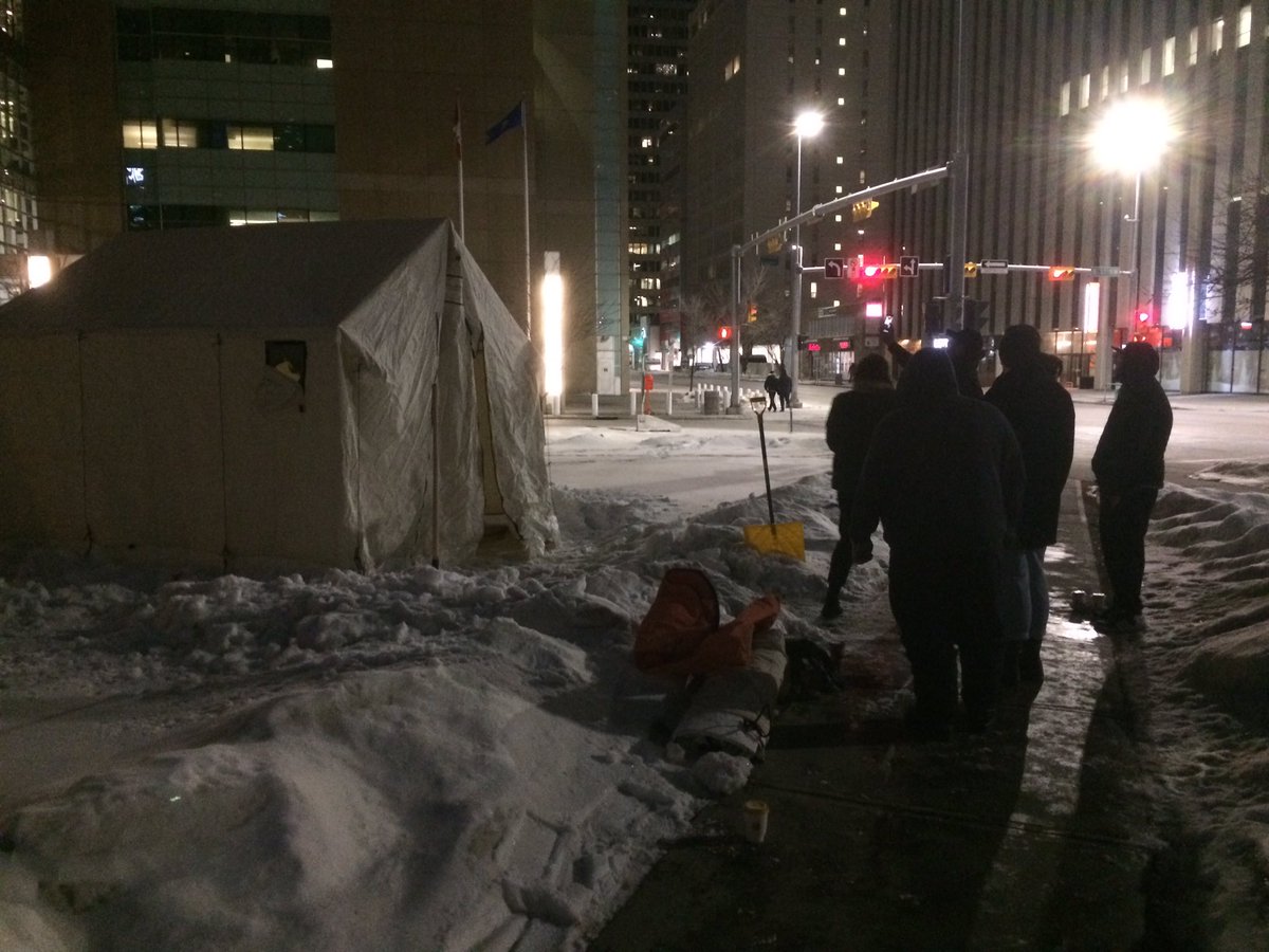 N8V_Calgarian's tweet photo. In case you missed it, Calgary Courts have a trapper's tent in front of it - Soaring Eagle Camp Blackfoot Territory https://t.co/NFf2oQSFf1