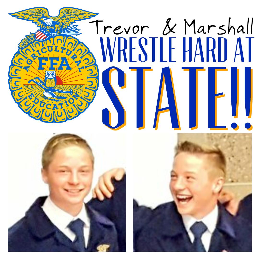 DR_AgEdFFA's tweet photo. Sending our best to DR FFA members Trevor and Marshall; both qualified for the @MSHSL Wrestling tourney this week! #yepyepyep #WarriorWay317 https://t.co/rtZ0qE85y3