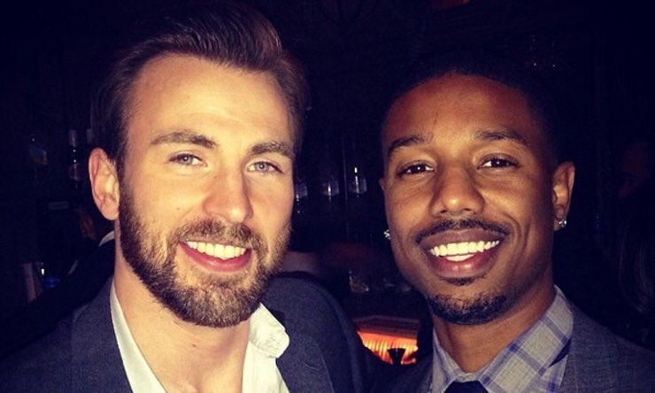 iamgeekingout's tweet photo. rare photo of chris evans and michael b jordan together, two human torches successfully redeemed by mcu. rt for a lifetime of good luck. https://t.co/WsXVYSkntz