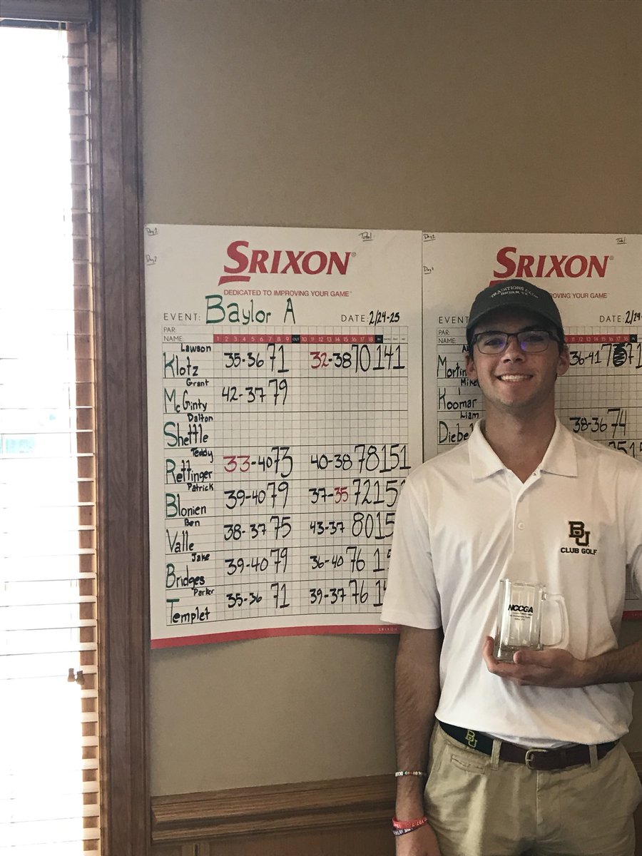 NCCGATexas's tweet photo. Regional 1 summary
Winner: Texas (728)
2nd: @BUClubGolf (731)
Individual winner: Travis Ola (70-69)
Runner up: Justin Penn (E) https://t.co/nuKZ5DKRG2