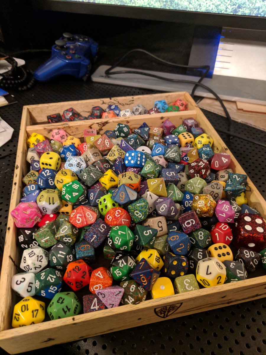 Starting a new #DnD campaign with my @epicgamingnight podcast friends tonight. I think I went a little overboard with the dice. Pulling a <a href="/LauraBaileyVO/">Laura Bailey</a>.  Excited to get back into a game after my obsession with <a href="/CriticalRole/">Critical Role</a>!