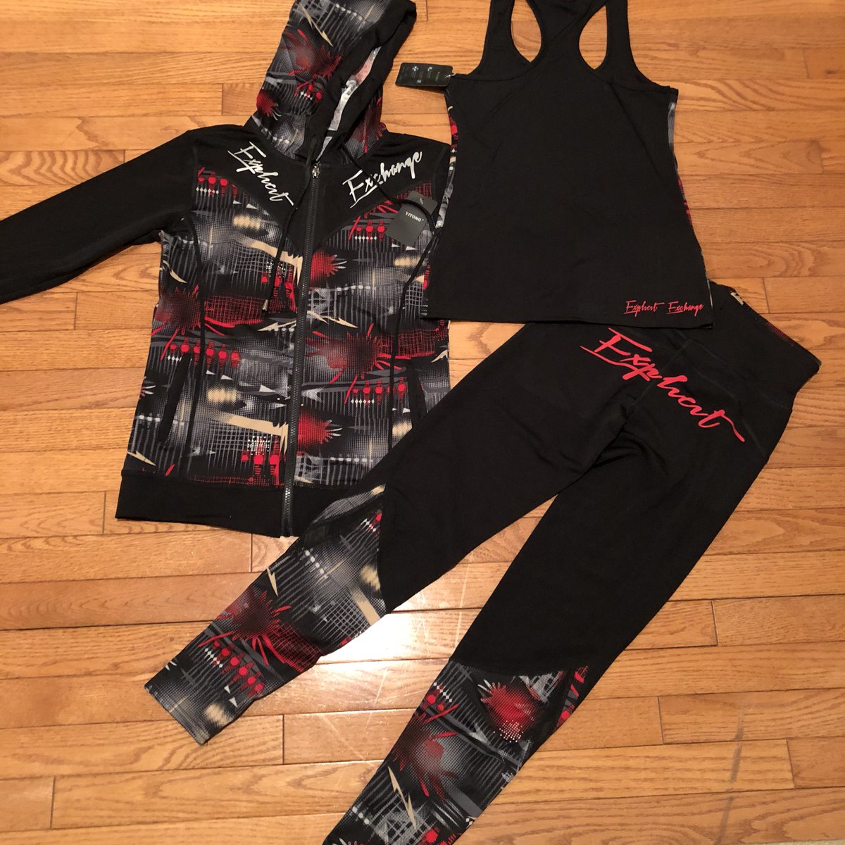 explicitexchan2's tweet photo. One Of My Favorites 😬 Red/Black Graphic 3-Piece Track Suit ... enhanced with 3M Reflective ⚡️ #ExplicitExchange💱 https://t.co/DKJezZPIId