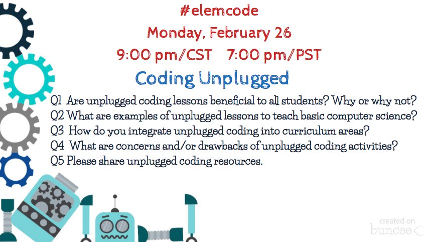lekadegroot's tweet image. Please join me tomorrow night at #elemcode to discuss coding "unplugged"= coding without tech! @Ajay460 @MsbatistaL @mflicek1 @Catherine_D2013 @VisionsByVicky #csk8 #KidsKodes #1stchat #kinderchat