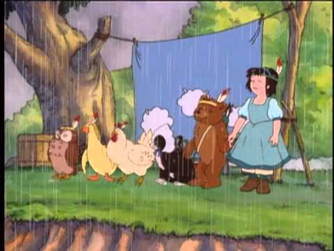 Little bear has an episode where they wear feather head bands and put on a rain dance play to make the crops grow.