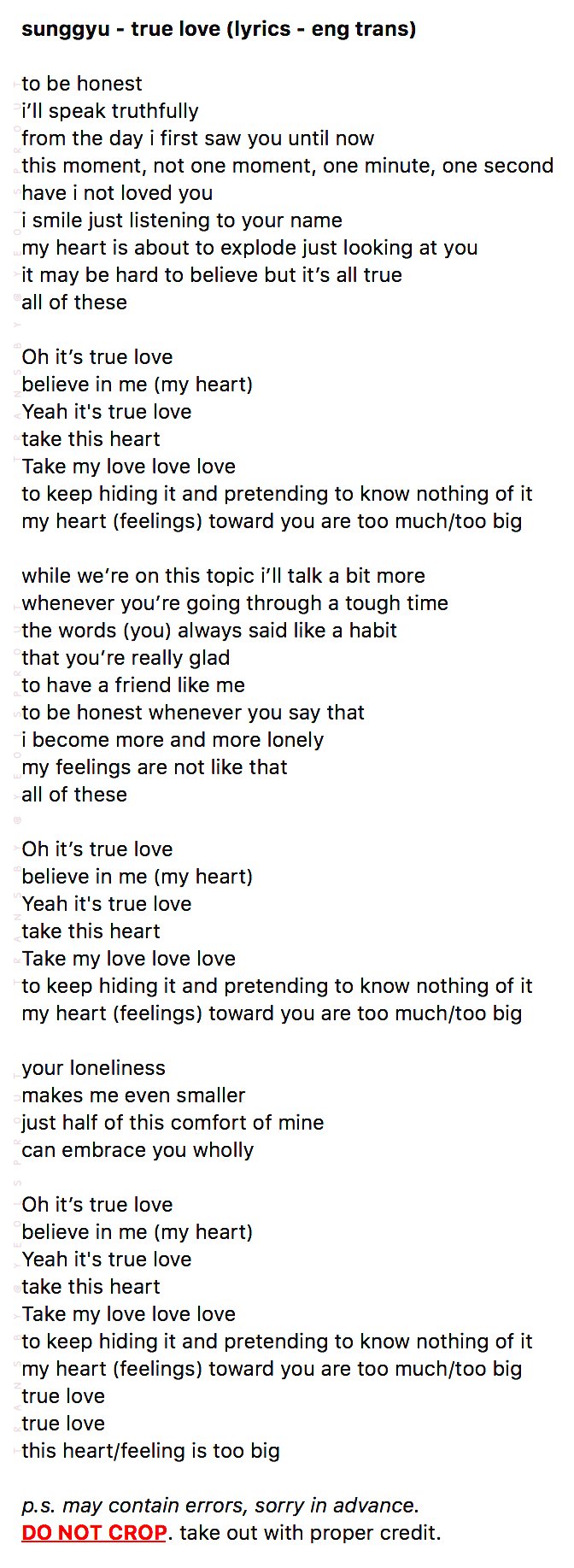 ✨ on X: sunggyu - true love (lyrics - eng trans) p.s. may contain errors,  sorry in advance. DO NOT CROP.  / X