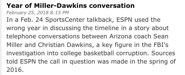 Matt_Rodewald's tweet image. ESPN has now corrected the year in which Sean Miller’s conversation with Christian Dawkins was caught on @FBI wiretaps. Spring 2016 not Spring 2017. #FBICorruption #CollegeHoops #SeanMiller #DeAndreAyton