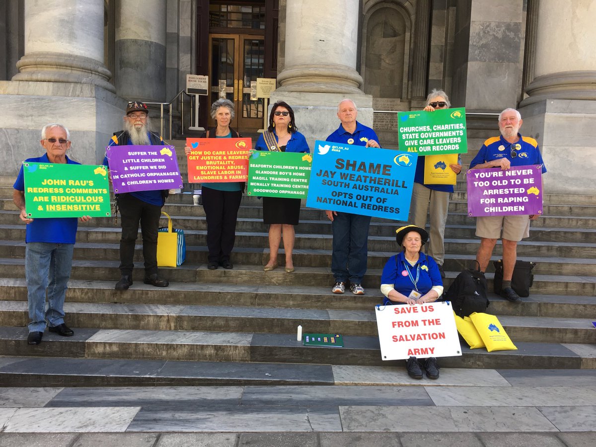 CLAN_AU's tweet photo. What a great courageous group of #CareLeavers on the steps of #SouthAustralian ParliamentHouse #Adelaide fighting for justice &amp; #Redress for crimes committed in SA #orphanages #children’sHomes #Missions &amp; #fostercare 
@JayWeatherill 

@Nick_Xenophon 👏@CarolForEnfield https://t.co/MbjFrj8t11
