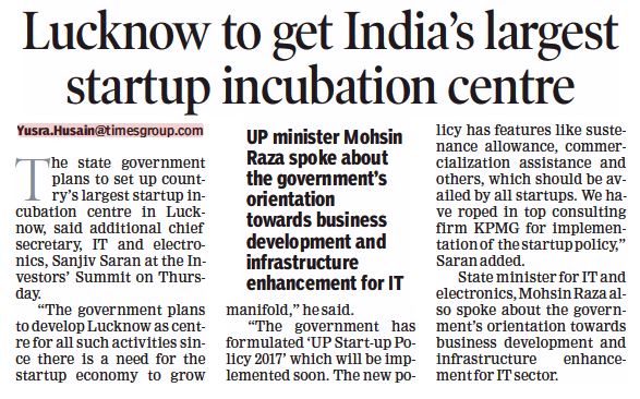 #Lucknow to get #India's largest #startup incubation centre. 

#InformationTechnologyForum #InformationTechnology #Startups #UttarPradesh #Incubator