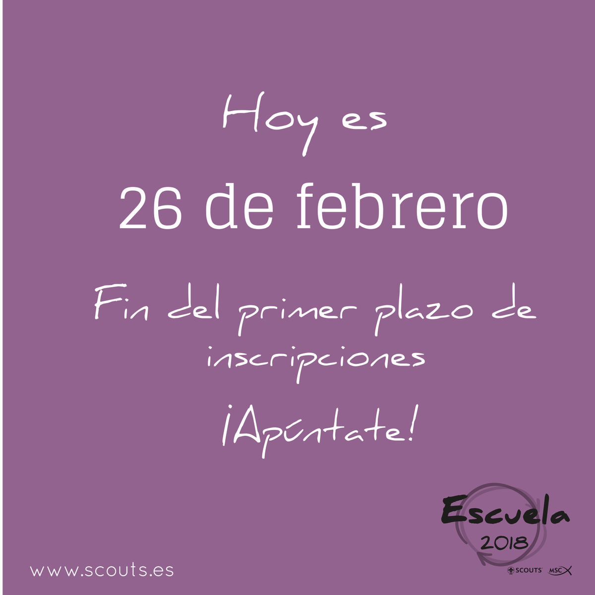 scouts_msc's tweet photo. ¿Sabes qué día es hoy? 🤔
Date prisa y apúntate a las formaciones de la Escuela de Marzo. Mañana te saldrá más caro --> https://t.co/vEaX8y9keP https://t.co/FUsX3gnzH2