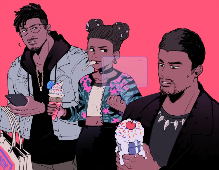 畫一下家人逛街，Shuri感覺就不會放過任何哥哥出糗的一刻👌