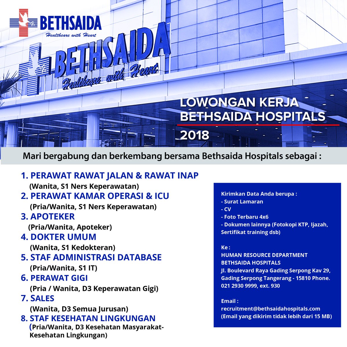 Artikel: Lowongan Kerja Rumah Sakit Bethsaida Serpong| HBS Blog