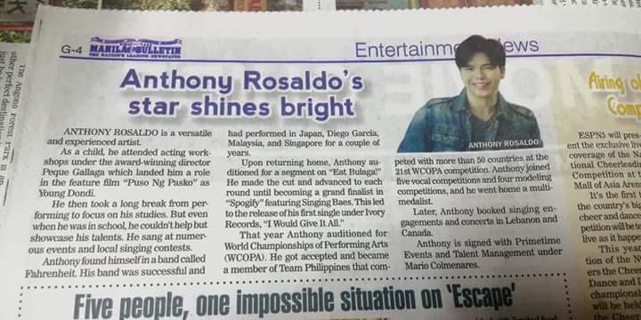 Anthonics_ofc's tweet photo. Our very own @anthonyrosaldo was featured on February 25th issue of @manilabulletin 📰

Congratulations! Can't wait to see you shine the brightest! 🌟 We are so proud you! 

Thank you so much Manila Bulletin!

#AnthonicsOfc #AnthonyRosaldo #Singer #Performer #PrimetimeArtist https://t.co/WFB8WiTo0C