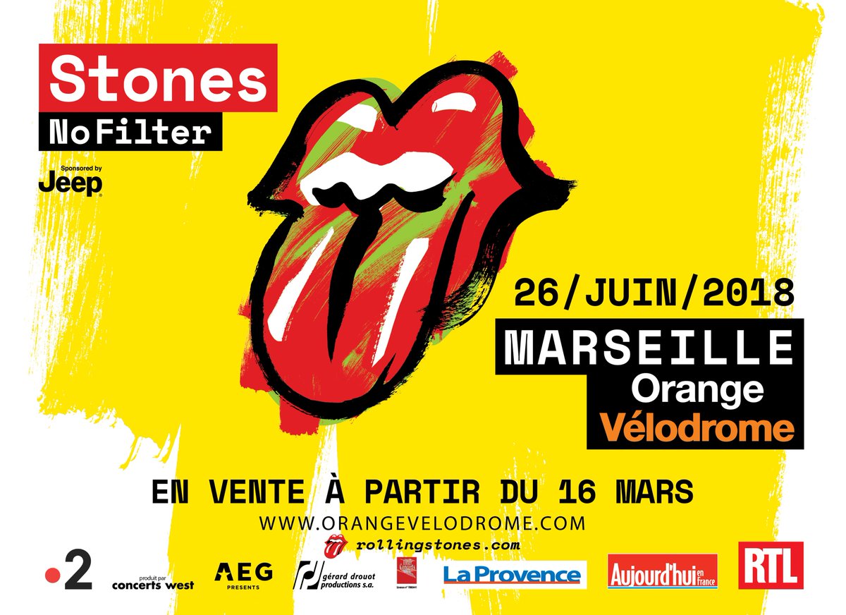 En mode 👅👅👅
Les <a href="/RollingStones/">The Rolling Stones</a> se produiront le 26 Juin 2018 à l’Orange Vélodrome dans le cadre de la tournée NO FILTER. 
Une date unique en France ! Elle est pour nous !

 🎟 La billetterie pour le show ouvrira le 16 Mars sur : orangevelodrome.com