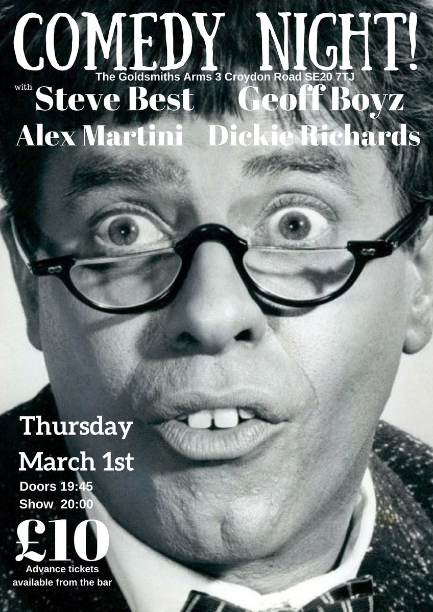 Stuff the #snow it's HOT #comedy in #penge at the toasty <a href="/GoldsmithsPenge/">Goldsmiths Arms</a> this Thursday at 8pm. Featuring legends @GeoffBoyz @SteveBestComic <a href="/MartiniComedian/">Alex Martini</a> Come and have some BIG laughs! #beckenham #CrystalPalace #SE20 #ThisWeek #nightout #london #Southeastern #standupcomedy
