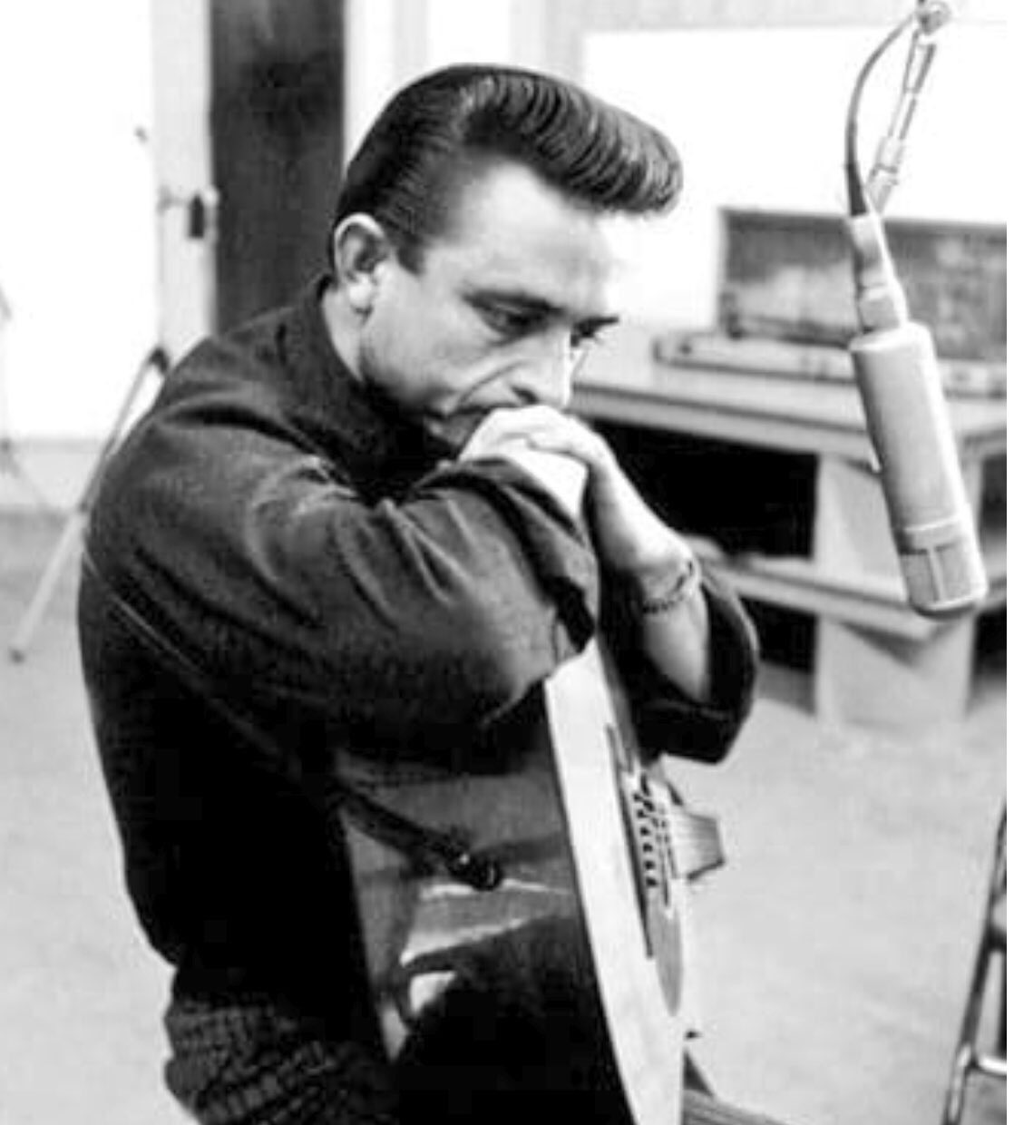 The Man in Black looking thoughtful in the studio... Happy birthday to one of the songwriting greats, Johnny Cash. 