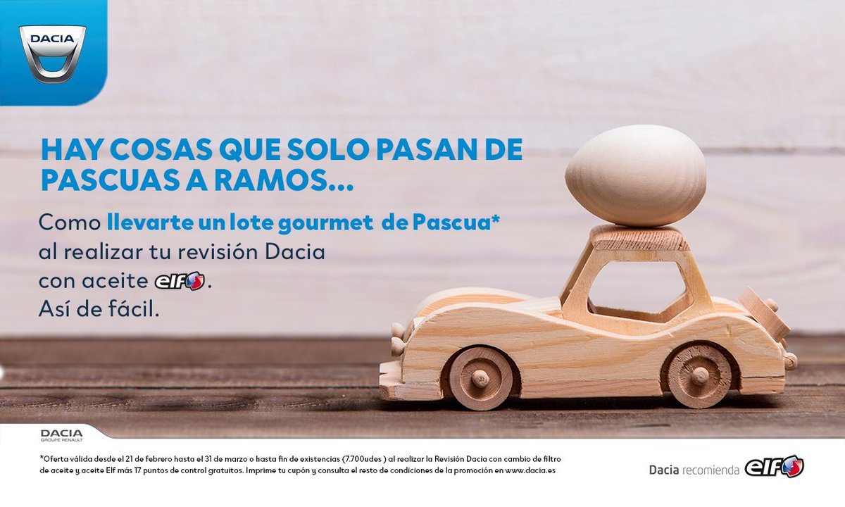 S'aproxima la Pasqua! Tots pensem ja amb amics, bon temps i mona!
A <a href="/RenaultJGARAU/">Renault J.GARAU</a> volem complementar aquests dinars al camp amb una Cistella Gourmet de Pasqua!
No ho deixis passar! Tant sols per fer el manteniment del teu vehicle, fins el 31 de març!
#Tortosa i #Vinaròs