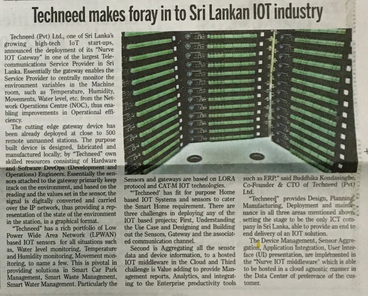 TechneedInt's tweet image. Techneed Makes Foray in to Sri Lankan IOT industry
#Techneed #SriLanka #IoT #NurveIOTGateway #DevOps #Telecommunication #SmartCity #NurveSmartCity #Ecosystem
#Technology @FT_SriLanka @DailyNews_lk #lka @TechneedInt