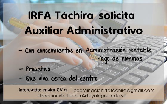 También solicitamos Auxiliar Administrativo en #Táchira