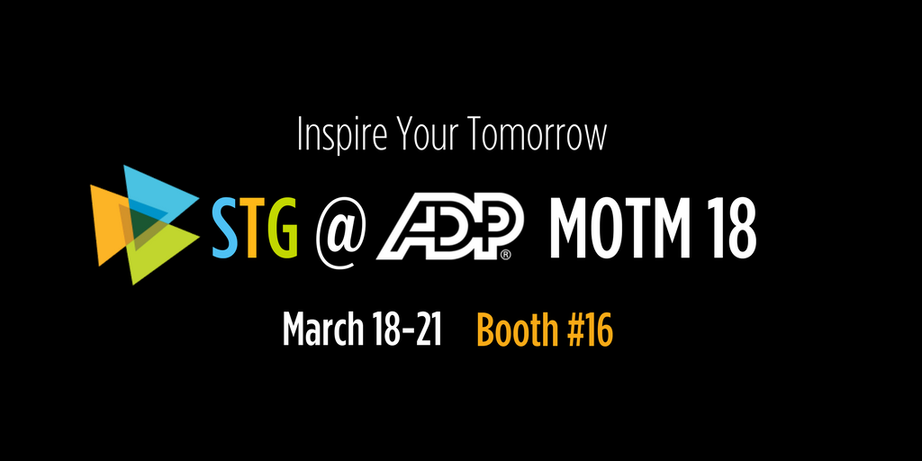 T8STG's tweet photo. STG will be at ADP Meeting of the Minds 2018. Will you be there? Let us know! Schedule a meeting with one of our Subject Matter Experts: https://t.co/PCrzFGgqIP #ADPMOTM #MOTM2018 https://t.co/B9rSkXrA93