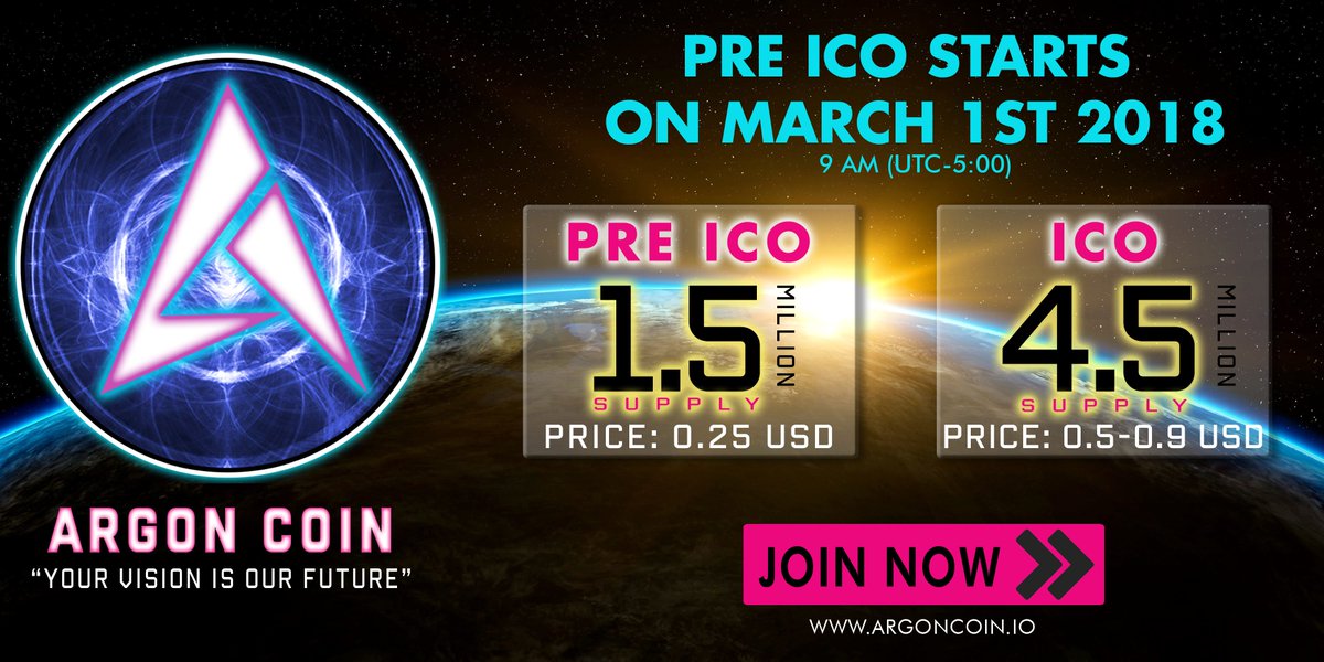 ArgonCoin's tweet photo. Good Morning, Guys..
 Happy Monday.
 We will announce to all of you that Our Pre ICO will open :
 Thursday, March 1, 2018.
 Time : 09.00 AM EST ( UTC -5 )
 You can make account first on our website.
 https://t.co/z5cXliVvTY https://t.co/u0QCLU4Dnm