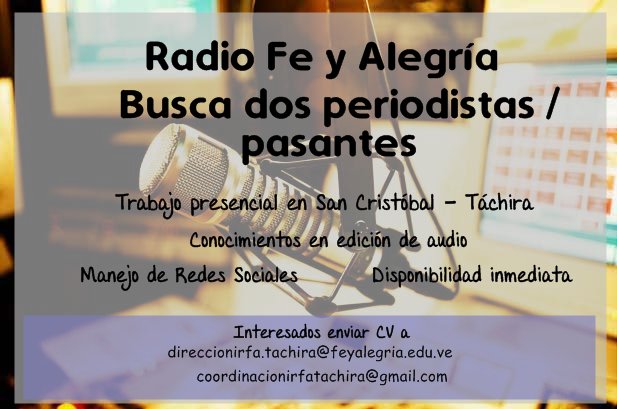 Seguimos en la búsqueda pasantes o periodistas en #Táchira