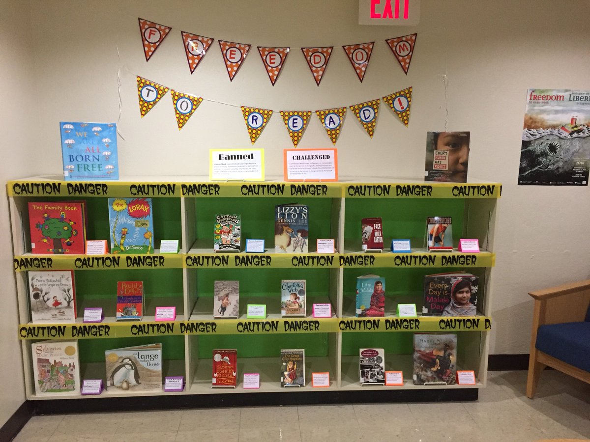 New display of  banned and challenged books!  Can you believe some of the reasons these books were challenged?! #FTRWEEK