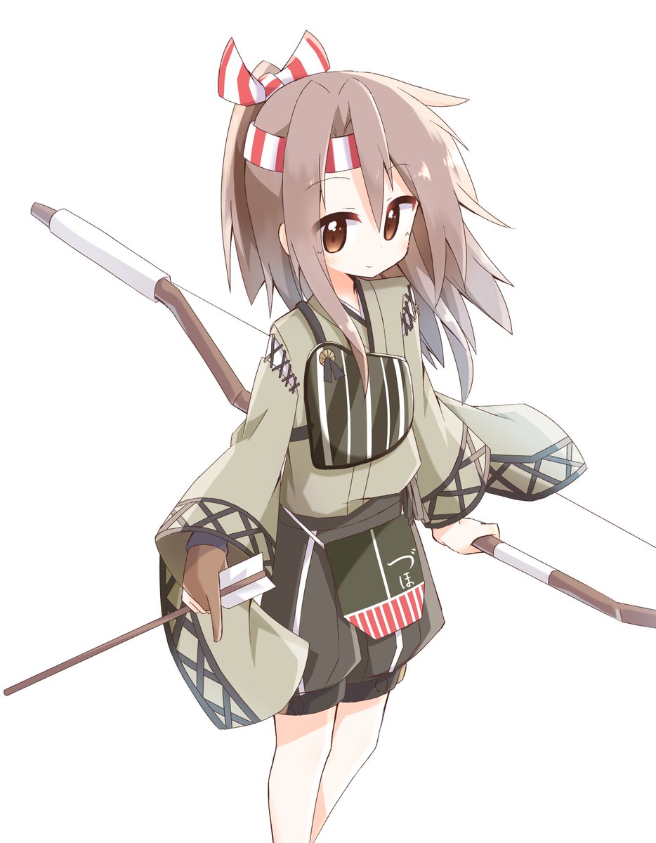 zuihou (kancolle) 1girl weapon solo bow (weapon) muneate headband brown eyes  illustration images