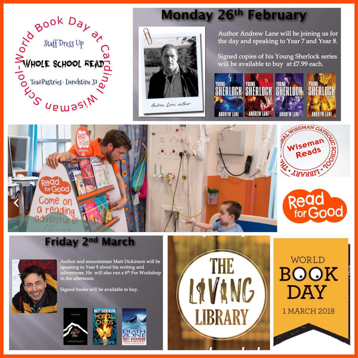 WisemanEaling's tweet photo. 📚💗📚 This week we are celebrating #reading with  #ReadingSPLASHweek &amp; #WorldBookDay

Here are some events planned by #TeamWiseman: 

#AuthorVisit #WholeSchoolRead 😱 #LivingLibrary🍰 #ReadForGood #Readathon #6thFormWorkshop #StaffDressUp #StaffFavouriteReads #WisemanReads https://t.co/6JYm4xHI58