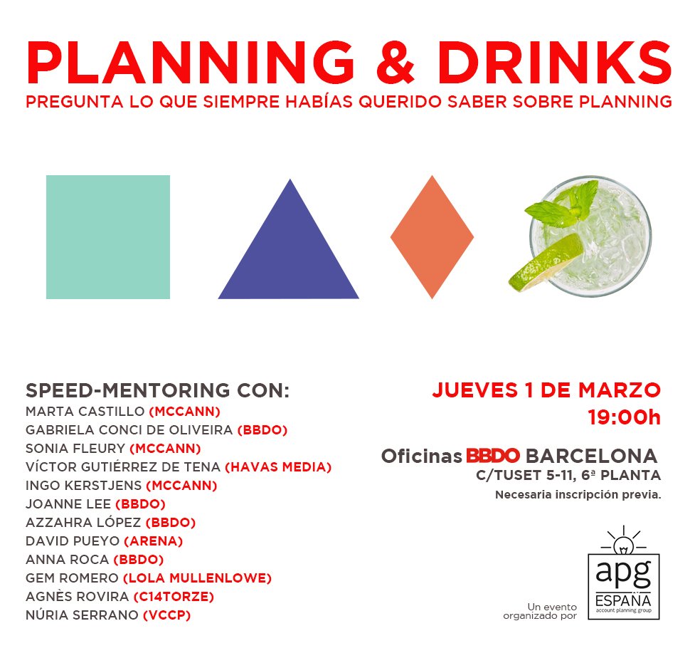 Estos son los planners que lo van a responder TODO en el próximo Planning&amp;Drinks de la APG. ¿Te apuntas? ¡Plazas limitadas! eventbrite.es/e/entradas-pla…
