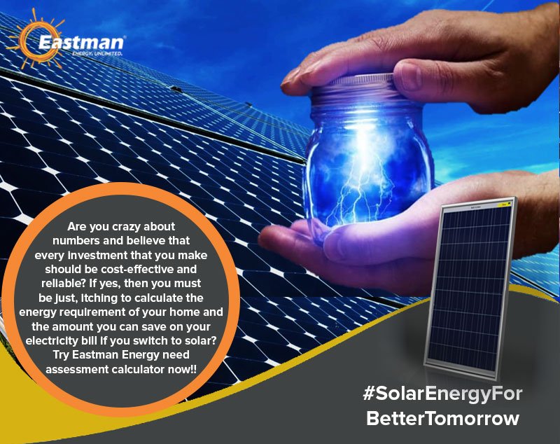 EAPLWorld's tweet photo. Are you crazy about numbers and believe that every investment that you make should be cost-effective and reliable? If yes, then try Eastman Energy need assessment calculator now!!: https://t.co/Rmp5oX5CRb

#SolarEnergyForBetterTomorrow #FreedomOfEnergy https://t.co/chodDHhKu0