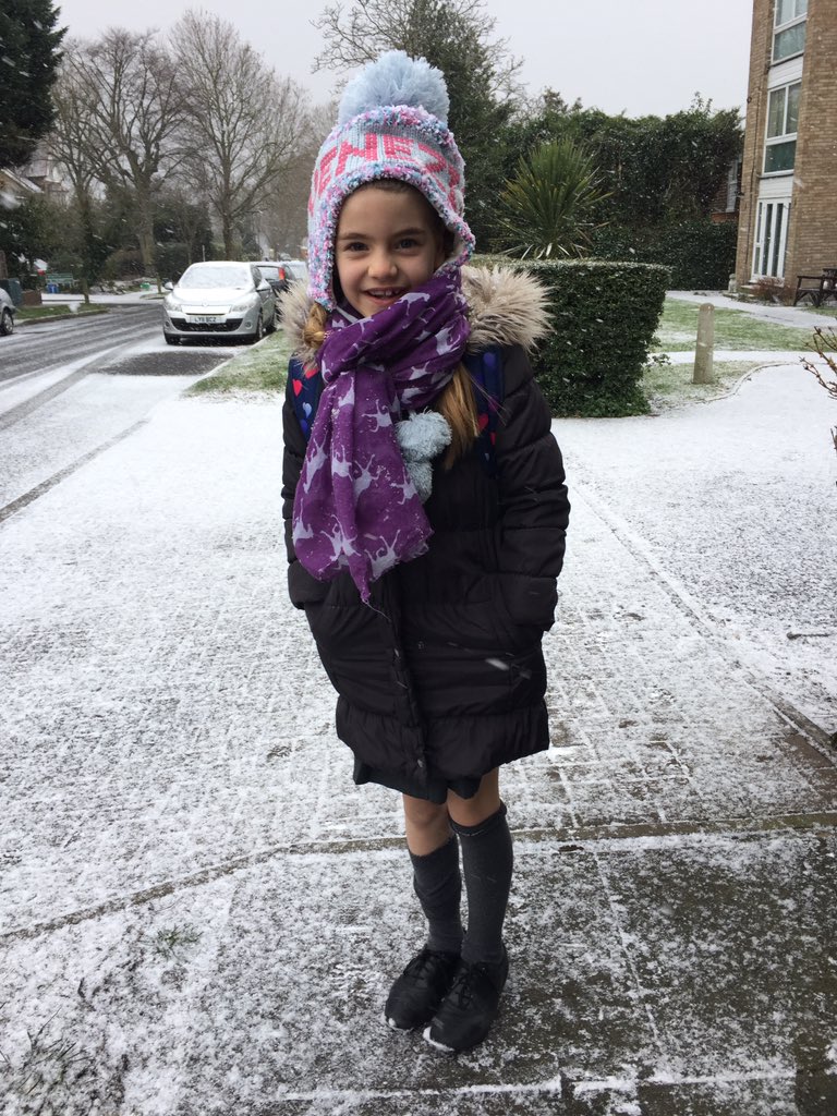 Hitchy55's tweet photo. Did you #walktoschool today despite #UKSnow @BromleySnow? We did.... with bare legs! Do you think these two want to be driven to secondary! #whateverthewether @DamianHinds @ESFAgov @educationgovuk #sayyestobullers today! #BWSFB https://t.co/xDxlHsgzpa