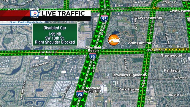 DISABLED CAR: I-95 NB & SW 10th St. A right shoulder is blocked. #TRAFFIC https://t.co/uZzbmHaP0B