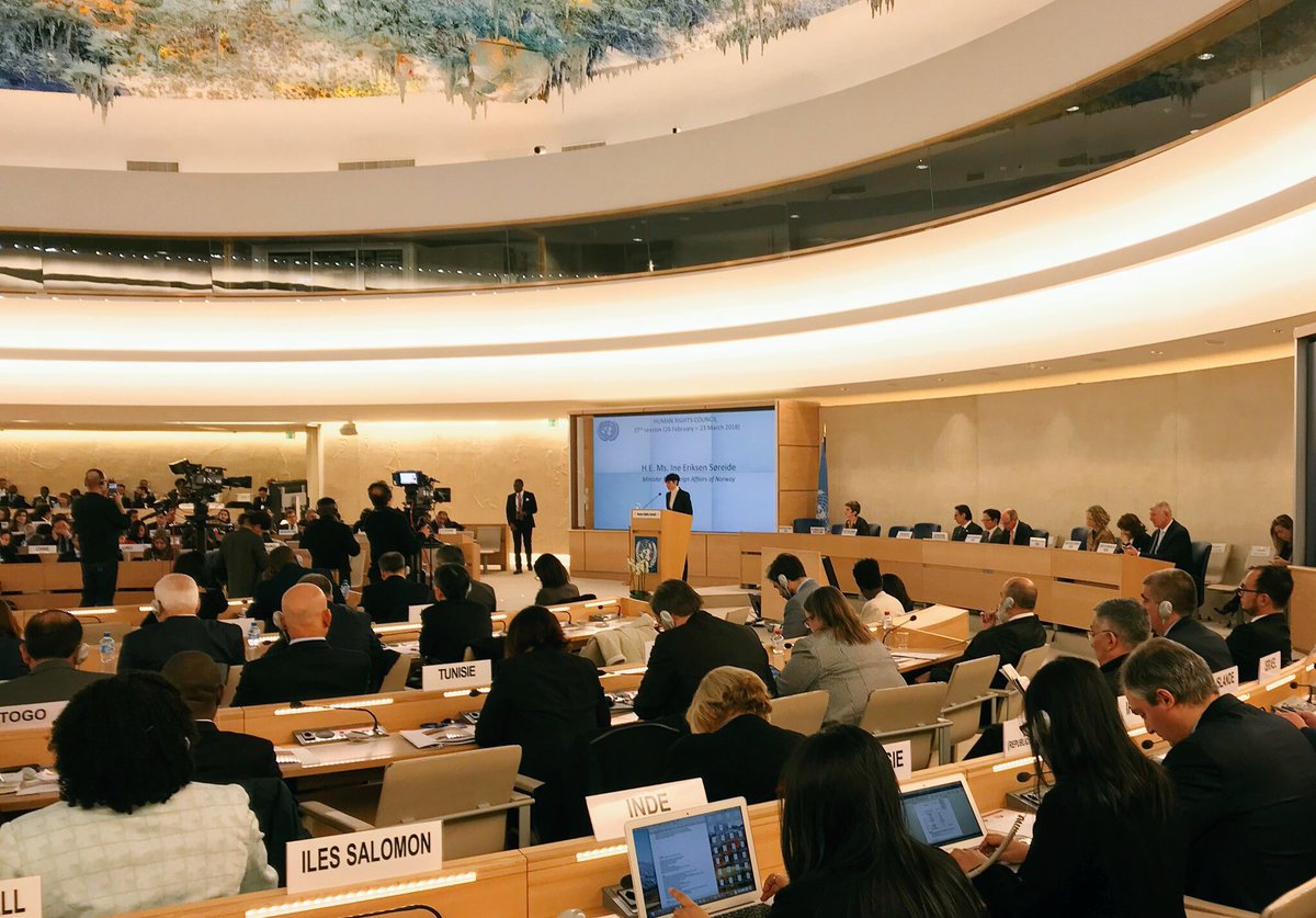 FNs verdenserklæring om #menneskerettigheter er 70 år! Vi må redusere avstanden mlm vedtatte normer og den faktiske situasjonen. Viktig for å nå #bærekraftsmålene. Umin #EriksenSoreide deltar på FNs menneskerettighetsråd i #Geneva @unhumanrights
