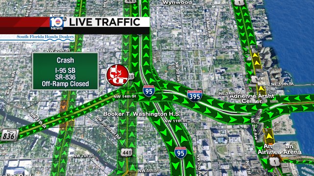 CRASH: I-95 SB & SR-836; the SB off ramp at SR-836 is closed due to an accident. #TRAFFIC #MIAMI https://t.co/txTNg5za9v