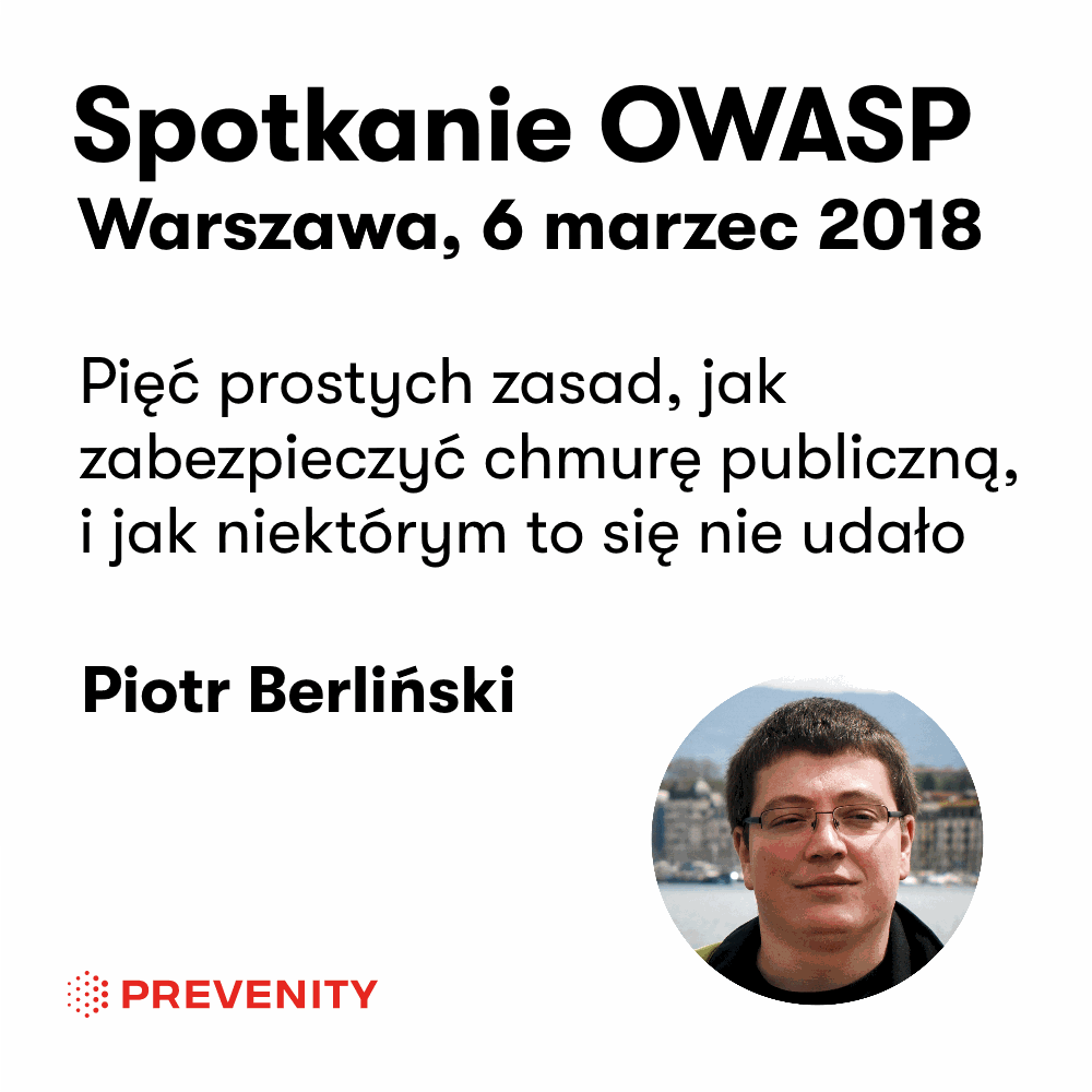 prevenity's tweet photo. Serdecznie zapraszamy na prelekcję Piotra z naszego zespołu na najbliższym spotkaniu grupy OWASP w Warszawie!

Szczegóły spotkania: https://t.co/Qnn6SmyW3M

#prevenity #owasppoland https://t.co/wNmwuiLcNQ