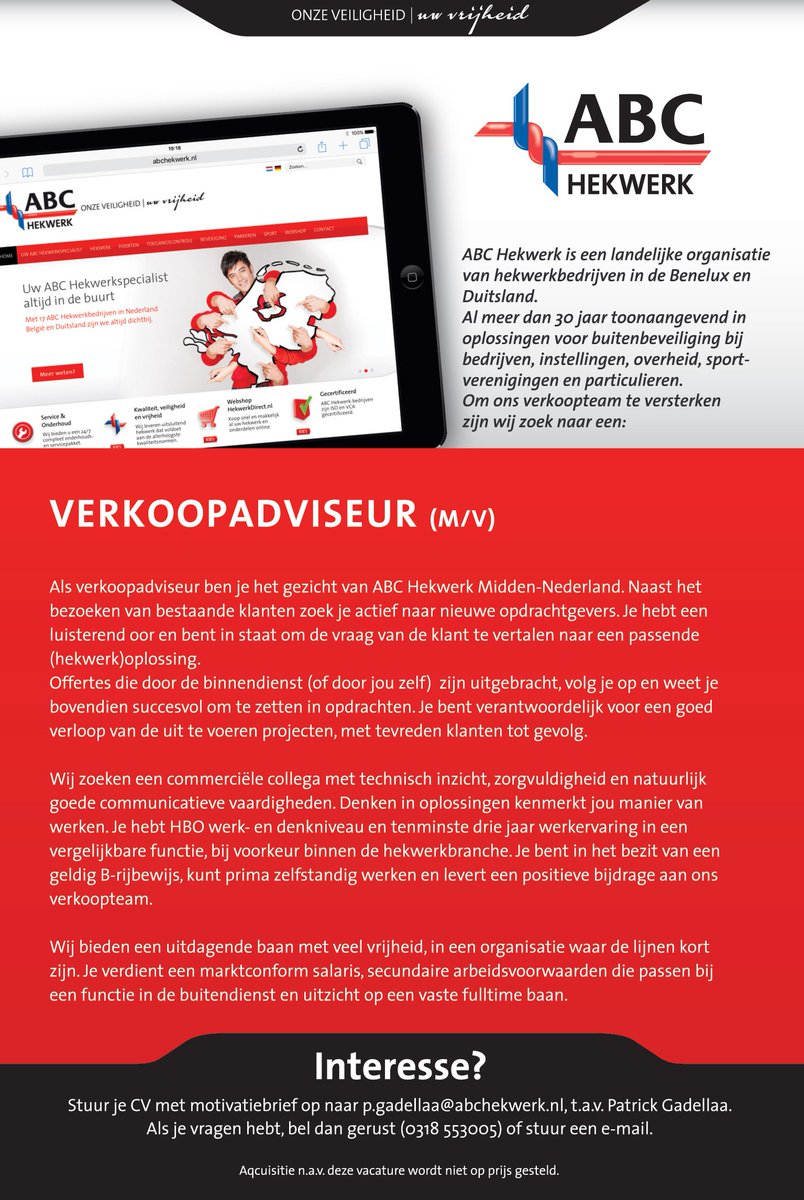 Wij zijn op zoek naar een nieuwe collega!
Ben (of ken) jij de kandidaat die wij zoeken? Neem dan zeker even contact met ons op.

Retweeten? Graag!