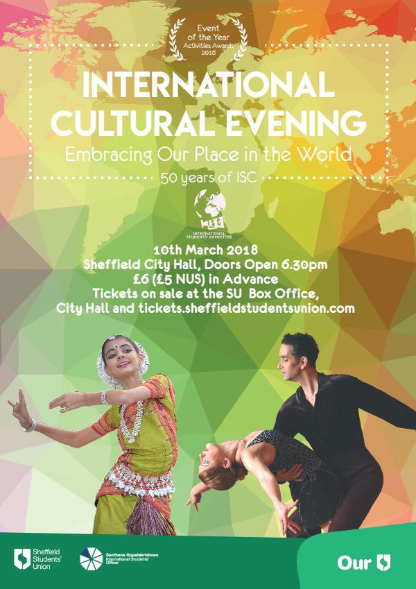 MoreInsideSheff's tweet image. LESS THAN TWO WEEKS UNTIL THE INTERNATIONAL CULTURAL EVENING!

Tickets are selling extremely fast so make sure you buy yours in advance. tickets.sheffieldstudentsunion.com/ents/event/117…