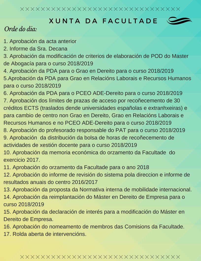 convocatoria para a Xunta de Facultade que se celebrará o próximo 27 de febreiro.