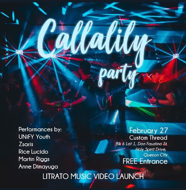 zsaris's tweet photo. See you tomorrow at the Callalily Party at Custom Thread! Still recovering from sakit but I’ll still play for you guys. Free entrance! 💪🏻 https://t.co/rEf2Ezea1V