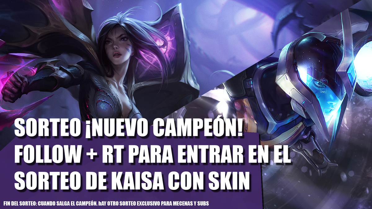 Esportmaniacos's tweet photo. [SORTEO] ¡Tenemos una Kai'sa + Skin para sortear!

¡RT + Follow y podrás hacerte con el nuevo campeón de League of Legends!

(Hay otro sorteo exclusivo para mecenas y suscriptores)

¡SUERTE! https://t.co/6WYjw5aO31