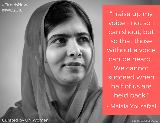 As #IWD2018 approaches, get your #MondayMotivation from <a href="/Malala/">Malala Yousafzai</a>, who spoke up against all odds for girls' right to education. #TimeIsNow to join her in calling for a gender-equal 🌍!
