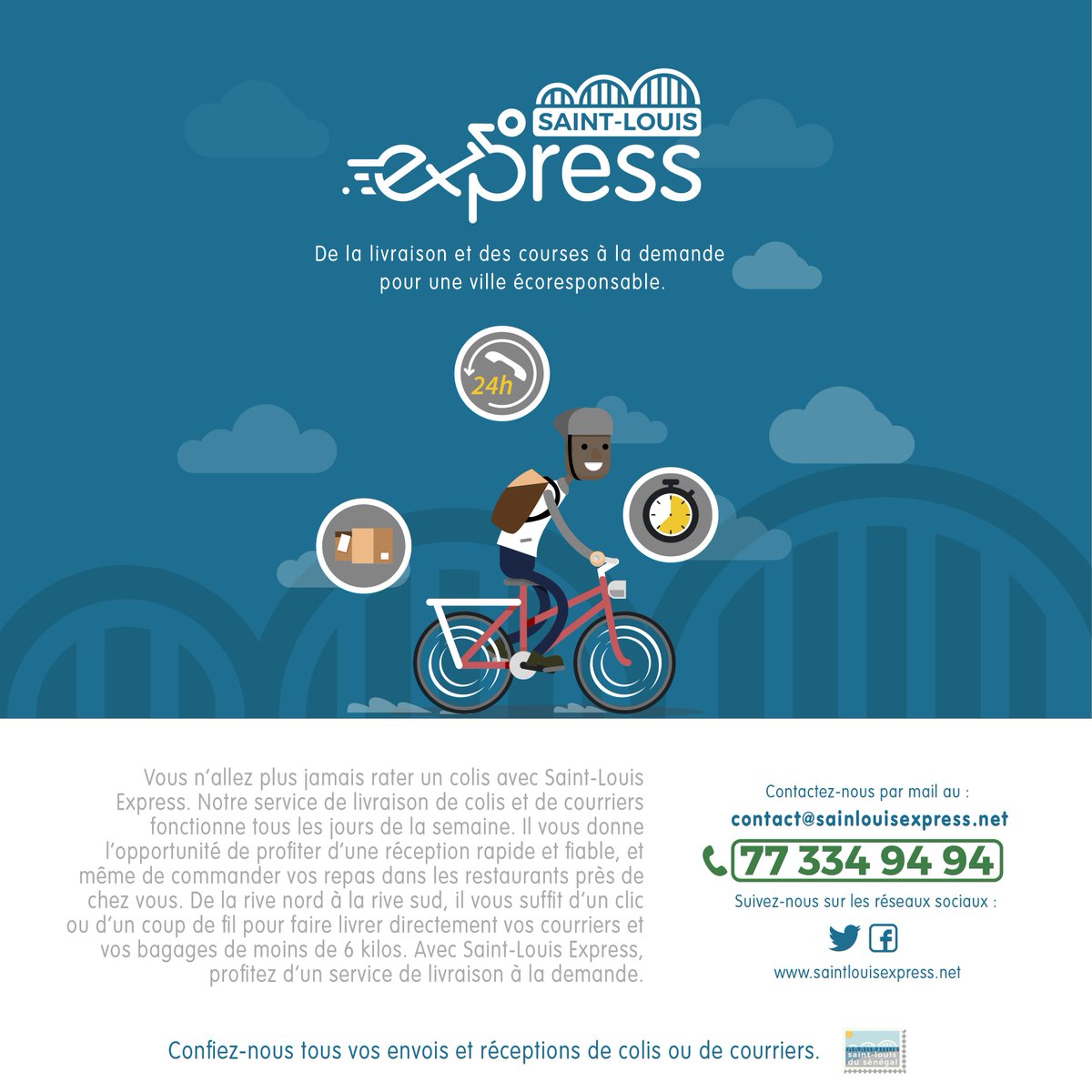 stlouisexpress's tweet photo. 🚵‍♂️ A partir du 1 Mars, confiez-nous tous vos envois et réceptions de colis 📦 y compris la livraison de vos repas🌭🍕 🍔 partout à #Ndar. 
📞77-334-94-94 
Profitez d'un service Rapide - Fiable &amp; Green . https://t.co/jwJXP1vSA0