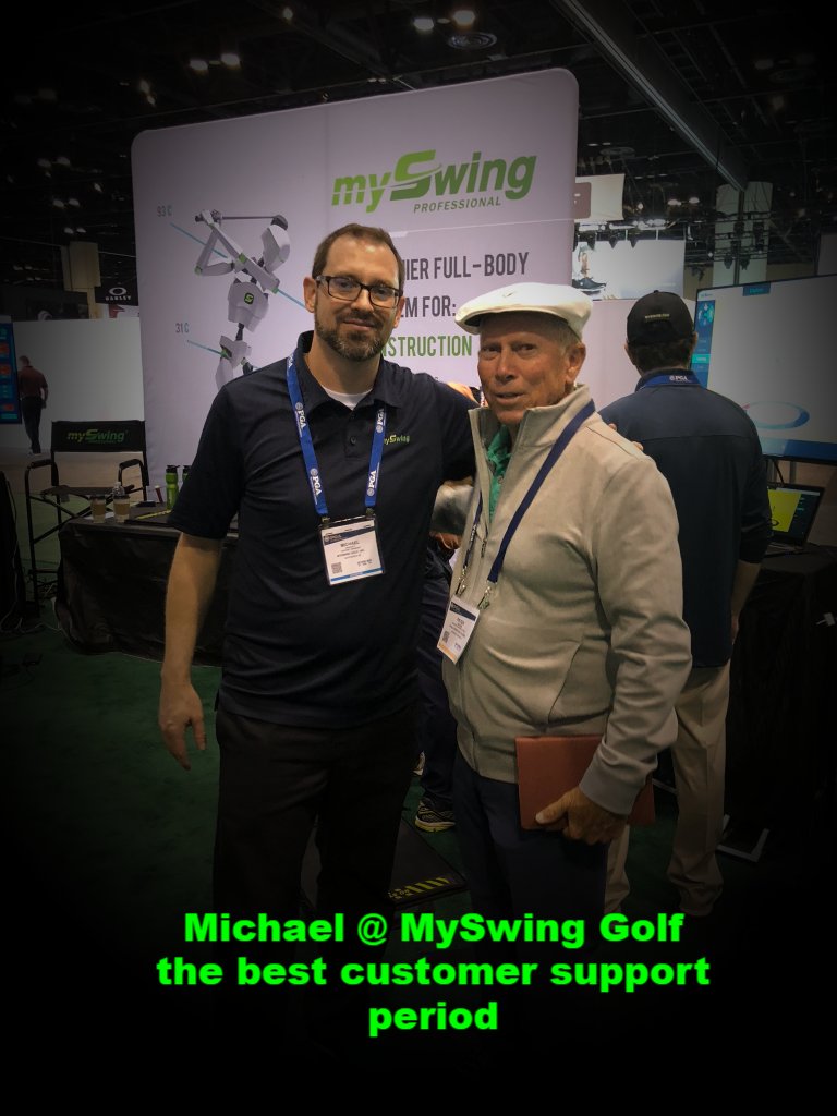 Our amazing Support Ninja Michael <a href="/Moe_CAP/">Moe Diggity</a>  with Peter Croker <a href="/crokergolf/">Peter Croker</a> getting in lessons on 3D, balance and just saying hello. Are you ready for world class customer care? Then make the switch to #MySwing Golf