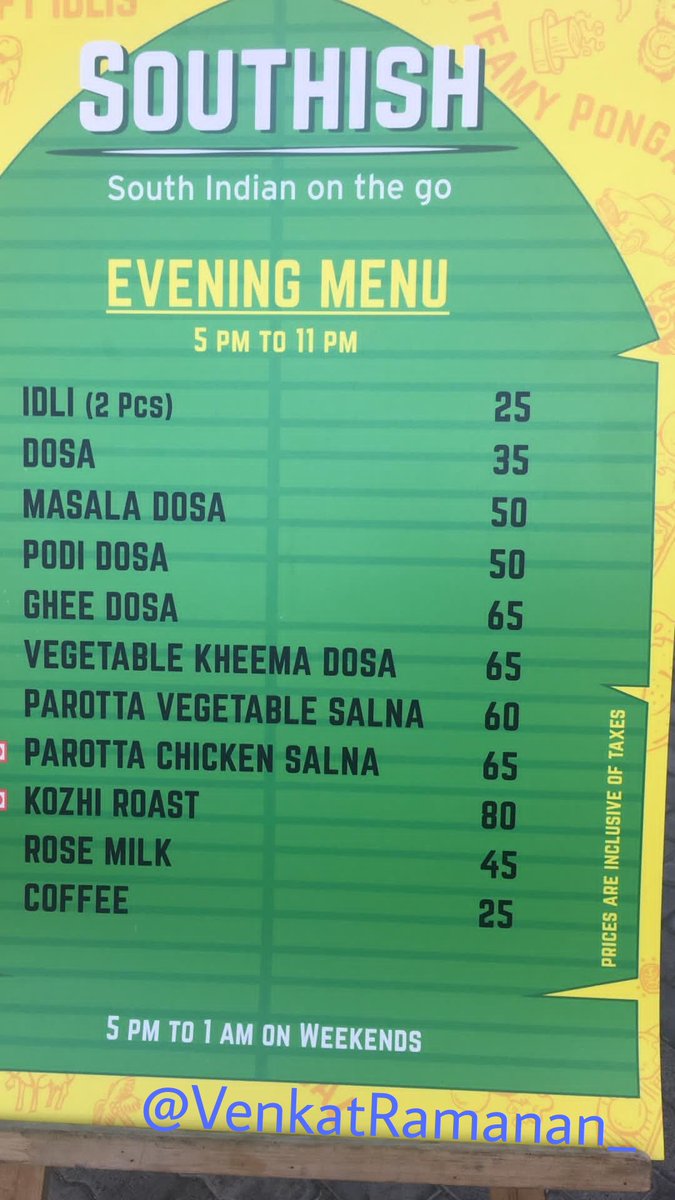 VenkatRamanan_'s tweet photo. Here is the much awaited #FoodMenu from @sathyam_cinemas 's #Southish - The food truck parked in Sathyam Theatre's parking space . https://t.co/PVMH0wbsVr