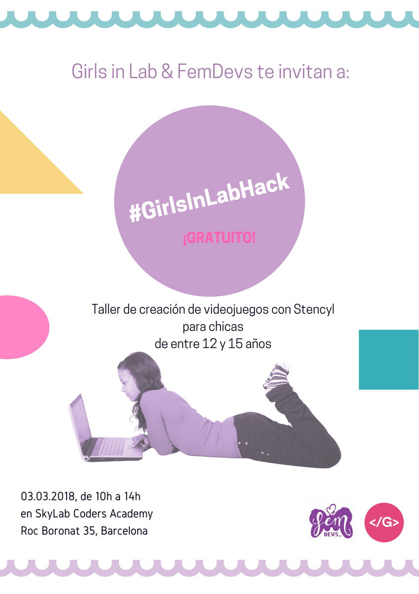 GirlsInLab's tweet photo. ¿Ya te has apuntado al taller de creación de #videojuegos con #Stencyl que haremos con @FemDevs en @SkylabCoders el 3 de Marzo? 👉 https://t.co/yHU1XZAxrx
#chicatechie #Tic #STEM #GirlsHack https://t.co/2Hdww06k76