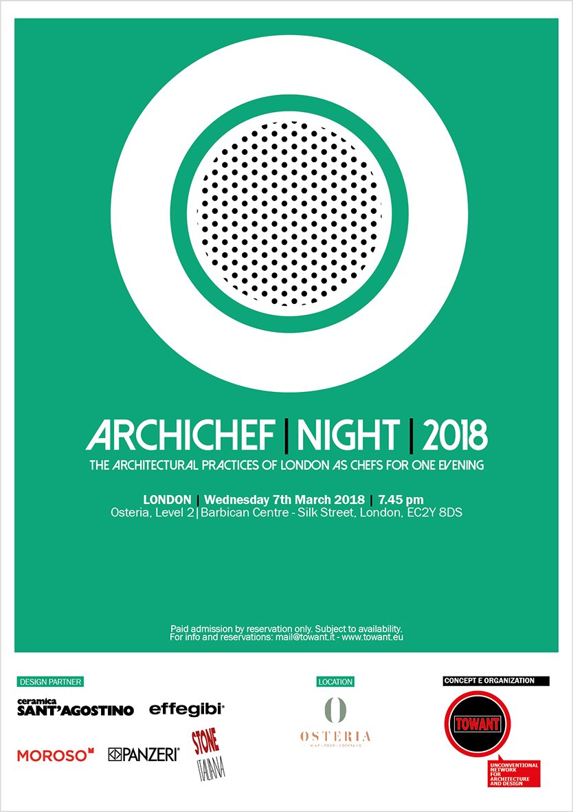 TOWANTevents's tweet photo. #ArchichefNight is back in #London! SAVE THE DATE 7 March | Osteria @BarbicanCentre Architects becoming chefs for the evening @afroditikrassa @ChrisDysonArch, Harrison @PDPlondonUK @perkinswill #towant #architecture #design For info mail@towant.it https://t.co/kWmbohHqXN