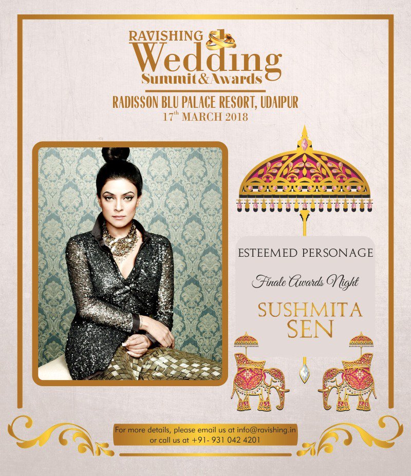 The Countdown has started for the Ravishing Wedding Summit 2018 in Udaipur with @thesushmitasen, @TusshKapoor & @eshagupta2811 at the Radisson Blu Udaipur Palace on 17th March 2018.

#RavishingWedding #Udaipur #RadissonBluUdaipurPalace #LuxuryHotels #Weddings #WeddingDestinations