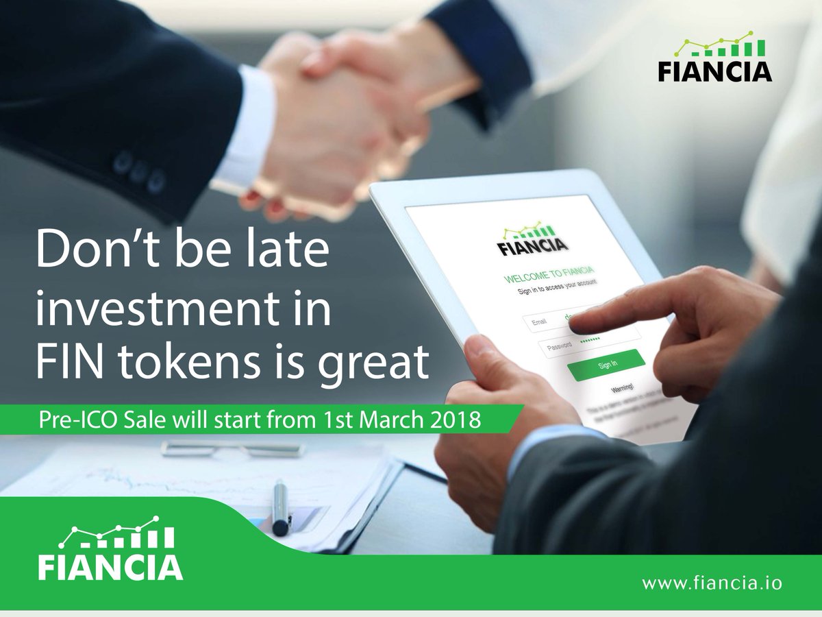 FianciaCoin's tweet photo. Pre ICO will start from 1st March,2018, Subscribe as Early Bird today to reserve your seat because Pre Sale has limited tokens with 50% discounts. 
Don't be late.....
#Fiancia #FianciaICO https://t.co/3L339VdGCC