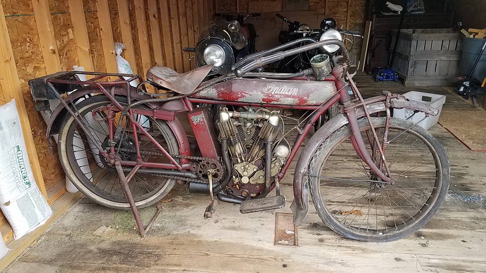 BuzzKanter's tweet photo. Barnfresh and pulled out dirty! 1913 @indianmotocycle pretty original and complete. #Barnfind #Picker #classicMotorcycle #Rustybike #ClassicIndian #VTwin #OPMotorcycle @AmericanIronMag #americanIron #BuzzKanter https://t.co/CyDp69zfWL